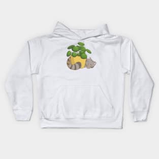 Cat With Pilea Plant Kids Hoodie